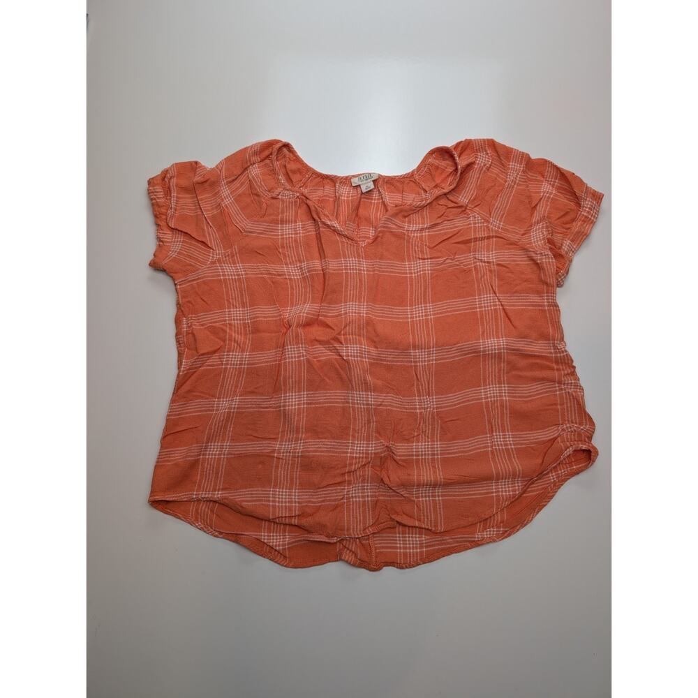 A.N.A - A New Approach Women's Short Sleeve Size XL V Neck White Orange Plaid